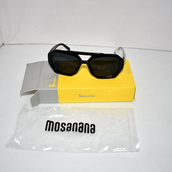 Mosanana Trendy Hexagonal Aviator Sunglasses for Women | Black/Grey - Picture 1 of 3